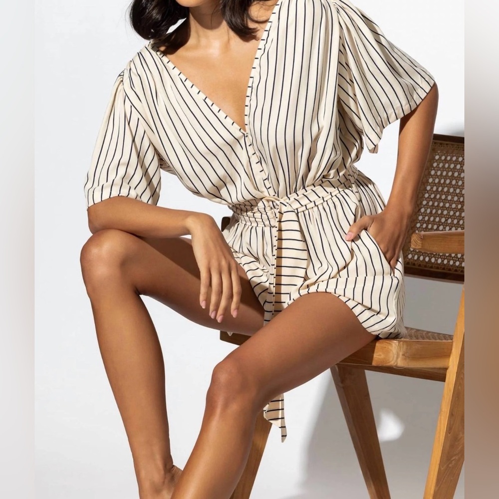 LUSANA Valerie Playsuit Celine Striped V-Neck Romper